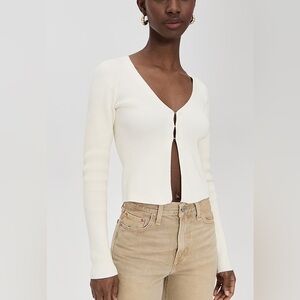 Reformation Kaitlyn Cotton Cardigan - Cream Ribbed Long Sleeve